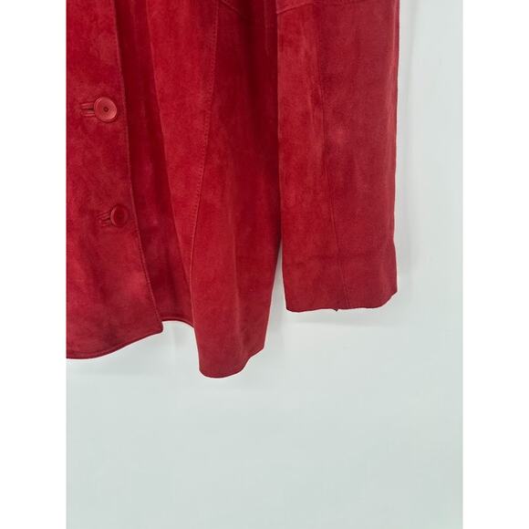 Eileen Fisher Petite Large Deep Rich Red Button Goat Suede Leather Blazer Jacket - Picture 3 of 9